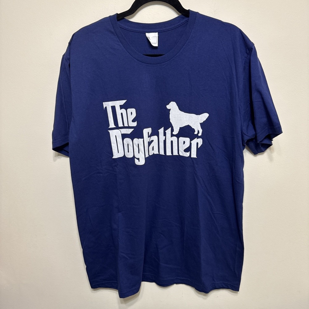 The Dogfather Men's XL Blue Tee T-Shirt 100% Cotton Dog Golden Retriever EUC